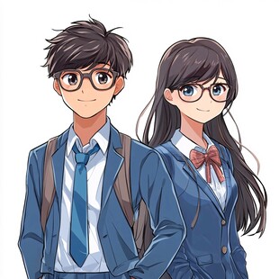 萝莉社恋爱分类漫画封面，两名学生在天台分享耳机